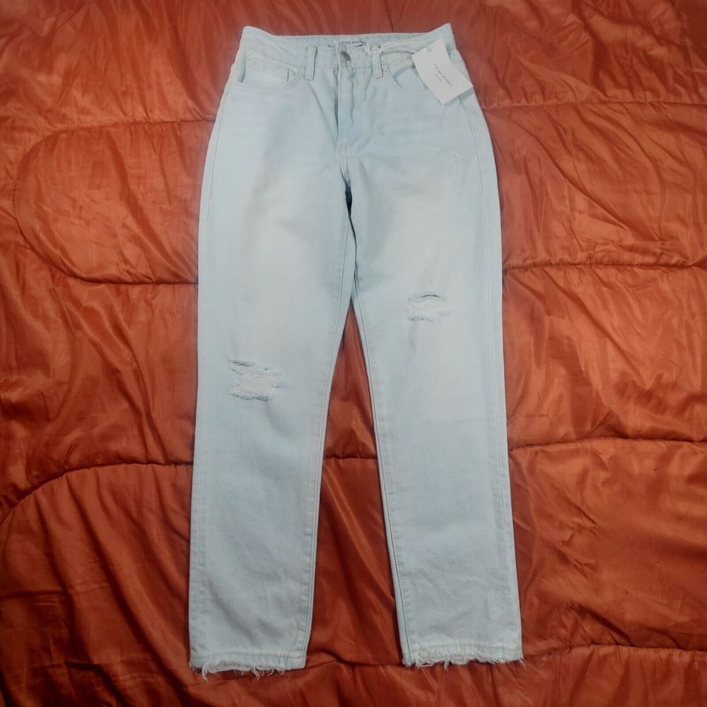 NWT Flying Monkey Apart High Rise Mom Ripped Straight Crop Jeans Women's Size 25